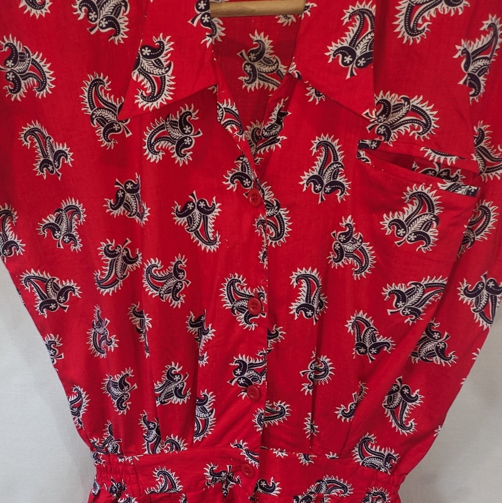 Vintage Sweet Young Thing 100% Cotton Bandana Print Romper Dress Size Medium - Picture 4 of 12